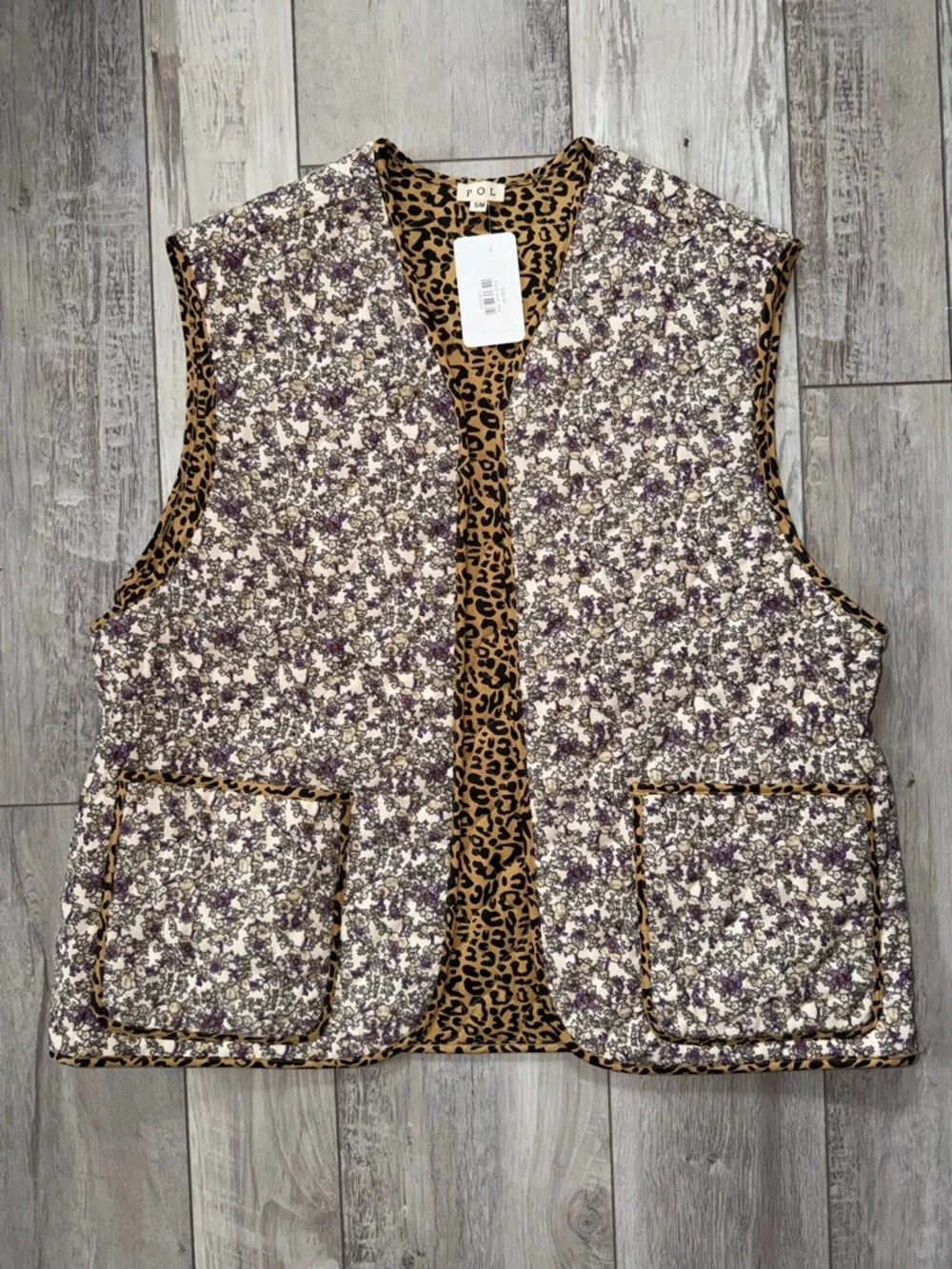 NWT-POL Floral Courdory Quilted Cheetah Oversized Vest Size small / medium - Picture 3 of 9